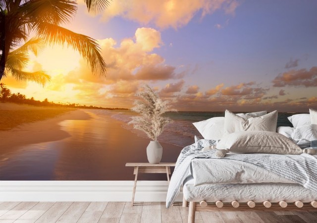 Art Beautiful sunrise over the tropical beach photowallpaper Scandiwall