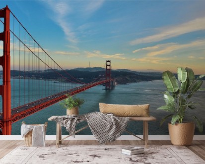 Golden Gate Bridge panorama San Francisco California sunset light on cloudy sky  photowallpaper Scandiwall