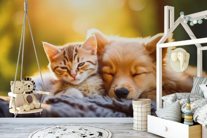 Cat and dog photowallpaper Scandiwall