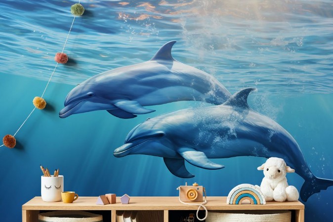 Pair of dolphins photowallpaper Scandiwall