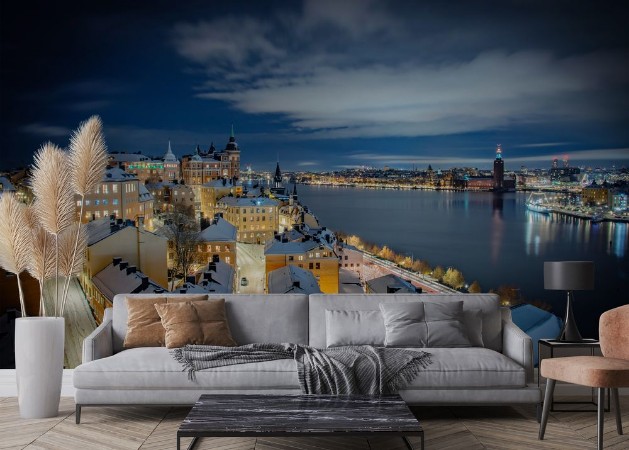Central Stockholm Sweden in winter photowallpaper Scandiwall