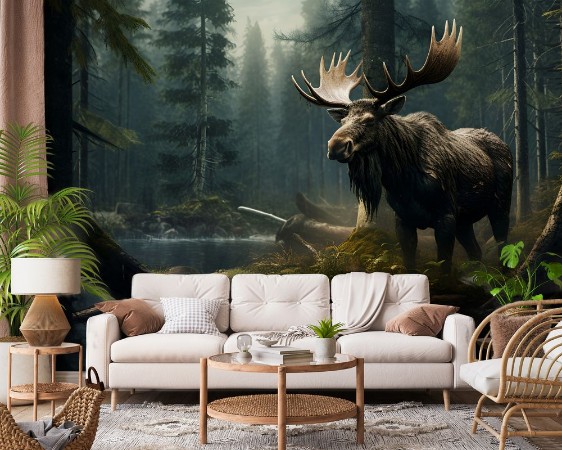 Moose in the woods photowallpaper Scandiwall