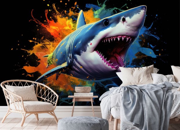 Coulorful shark photowallpaper Scandiwall