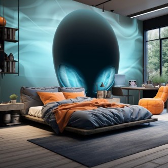 Alien head with glowing eyes on a dark background Stock vector photowallpaper Scandiwall