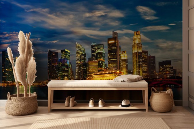 Singapore skyline in evening photowallpaper Scandiwall