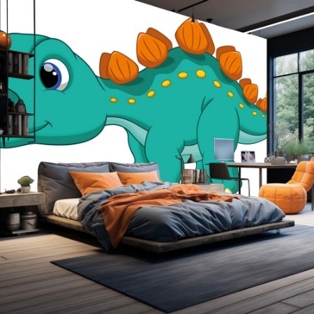 Cute stegosaurus cartoon photowallpaper Scandiwall