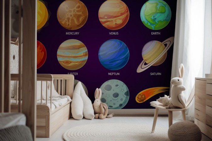 Cartoon Solar System Planets photowallpaper Scandiwall