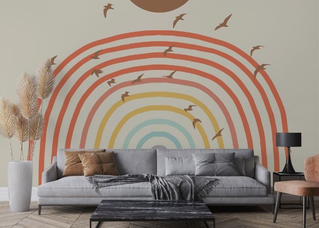 Rainbow Arch and Birds photowallpaper Scandiwall