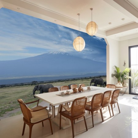 Elephants and Kilimanjaro photowallpaper Scandiwall