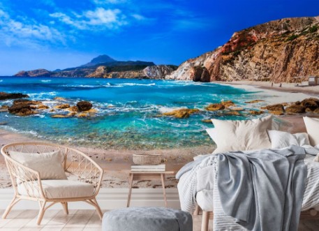 Beautiful scenic beaches of Greek islands - Fyriplaka on Milos  photowallpaper Scandiwall