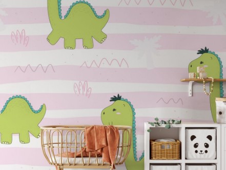 Cute seamless pattern with funny dinosaurs vector illustration photowallpaper Scandiwall