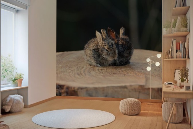 Rabbit on a stump photowallpaper Scandiwall