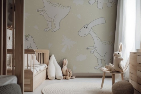 Cute seamless pattern with funny dinosaurs vector illustration photowallpaper Scandiwall