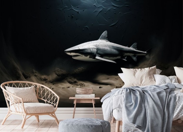 shark in sandy depths photowallpaper Scandiwall