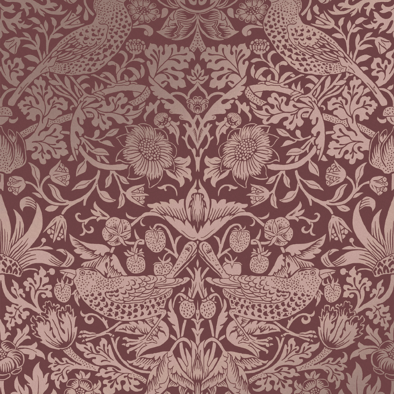 Strawberry Thief Fibrous Burgundy - 124235 wallpaper Graham & Brown