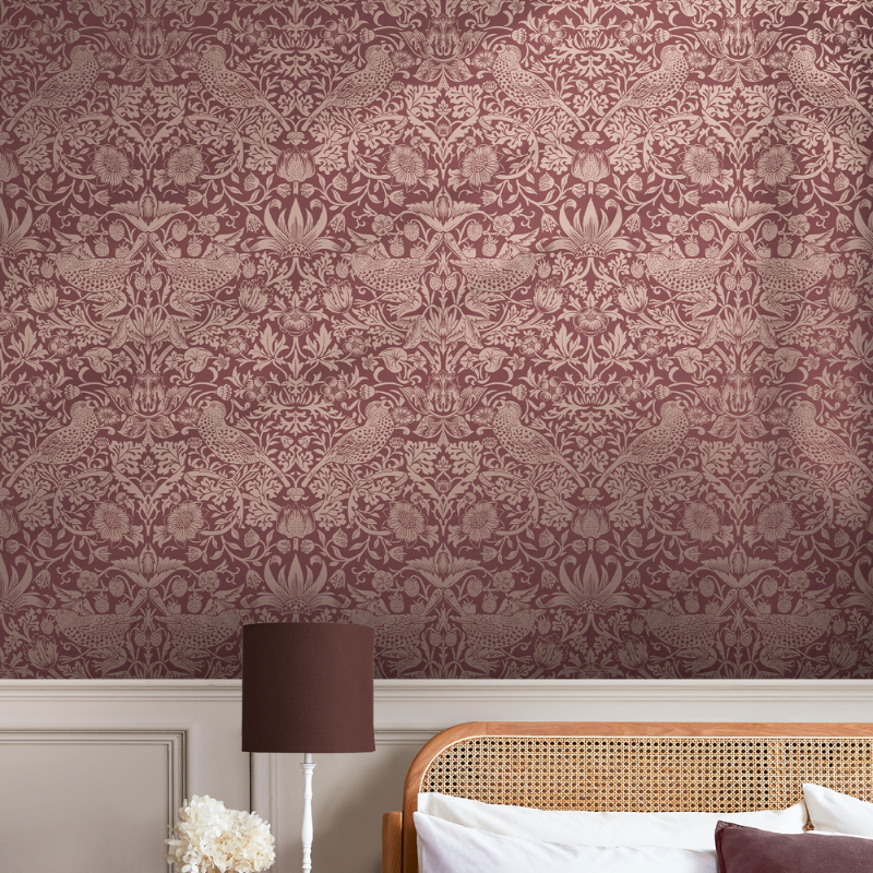 Strawberry Thief Fibrous Burgundy - 124235 wallpaper Graham & Brown