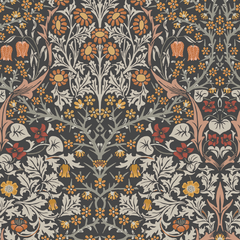 Blackthorn Charcoal & Burnt Orange - 124250 wallpaper Graham & Brown