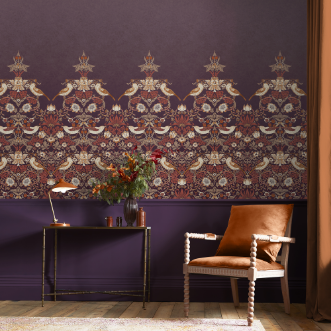 Strawberry Thief Plum Fixed Size Mural - 125301 wallpaper Graham & Brown