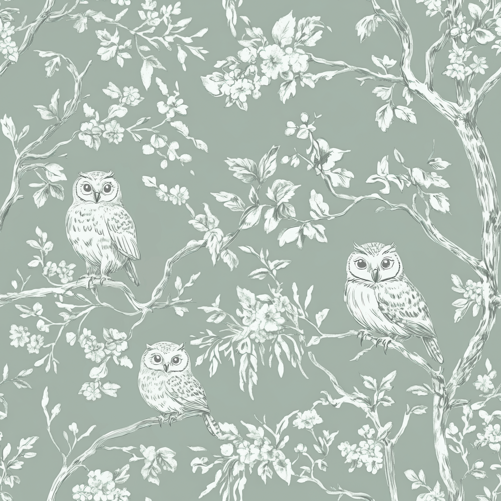 Vintage owls Sage Green - 1027401-01 wallpaper Wallpassion