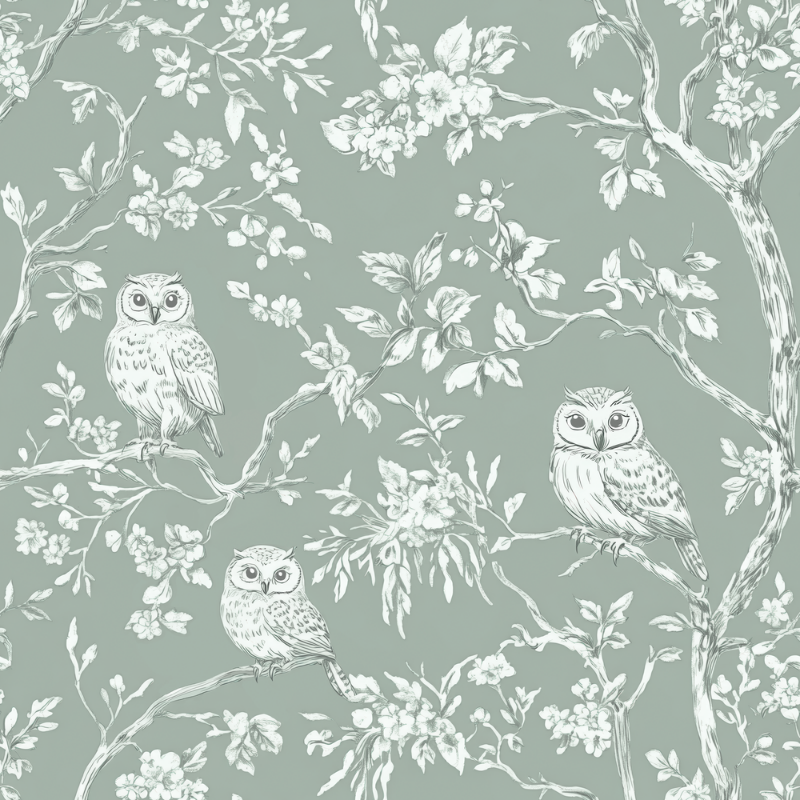 Vintage owls Sage Green - 1027401-01 wallpaper Wallpassion