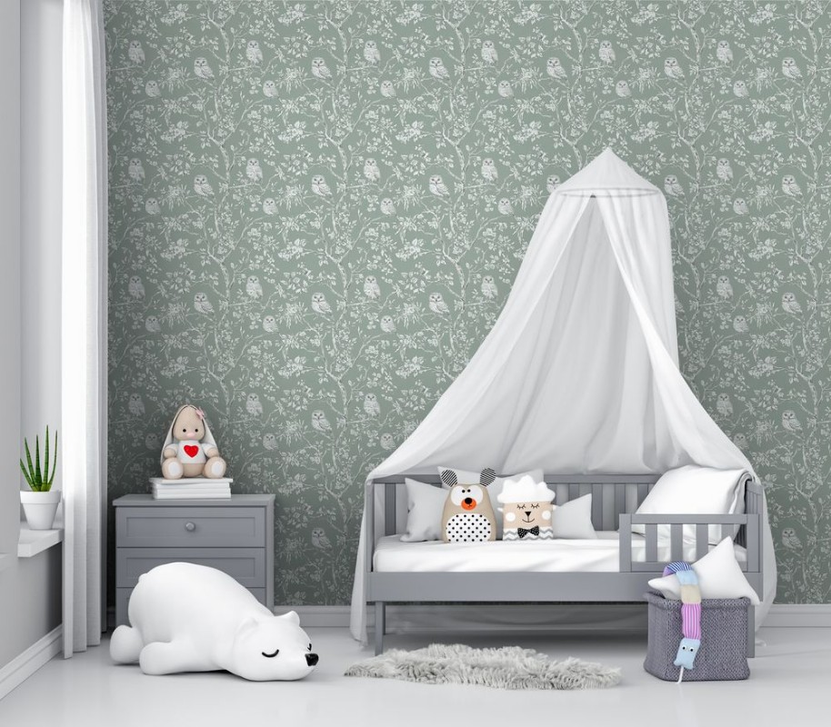 Vintage owls Sage Green - 1027401-01 wallpaper Wallpassion