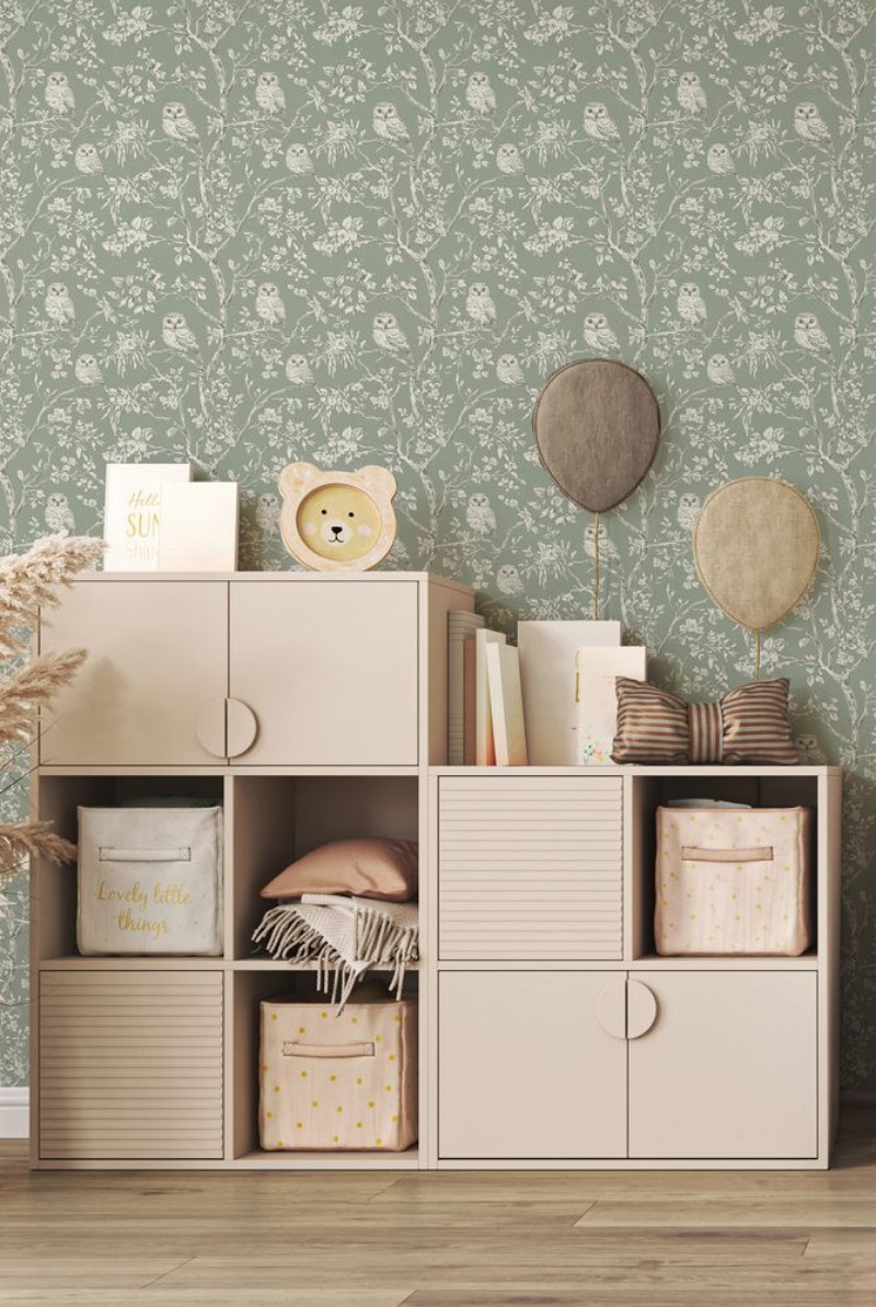 Vintage owls Sage Green - 1027401-01 wallpaper Wallpassion