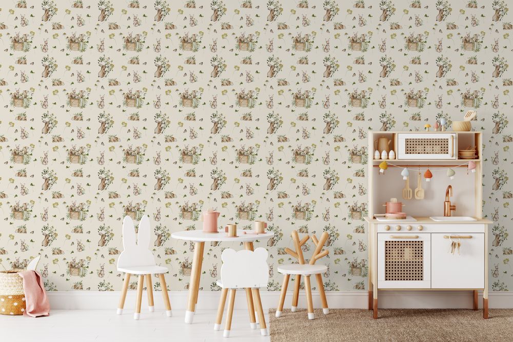 Bunny bath Soft Yellow - 1028201-01 wallpaper Wallpassion