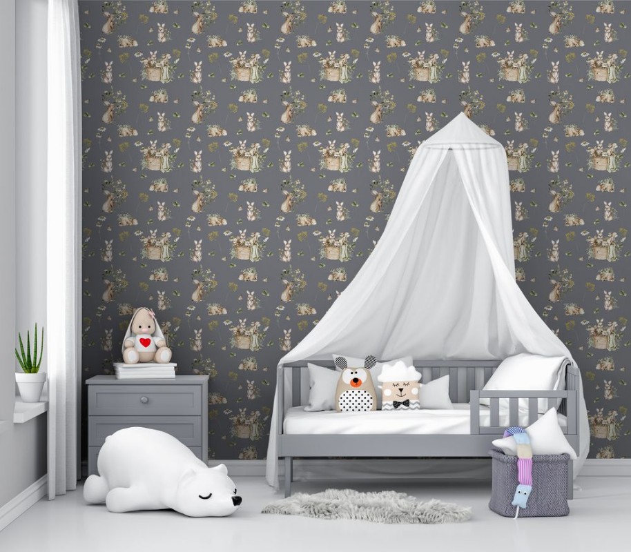 Bunny bath Thunder blue - 1028201-02 wallpaper Wallpassion