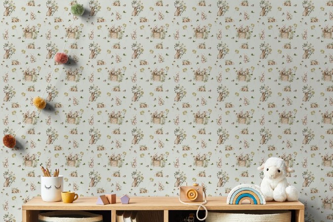 Bunny bath Soft Mint - 1028201-03 wallpaper Wallpassion