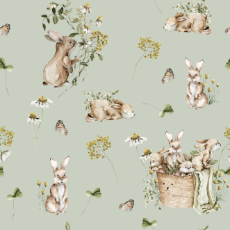 Bunny bath Sage Green - 1028201-04 wallpaper Wallpassion