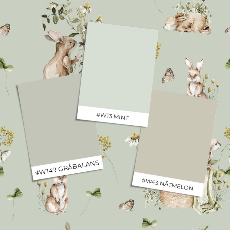 Bunny bath Sage Green - 1028201-04 wallpaper Wallpassion