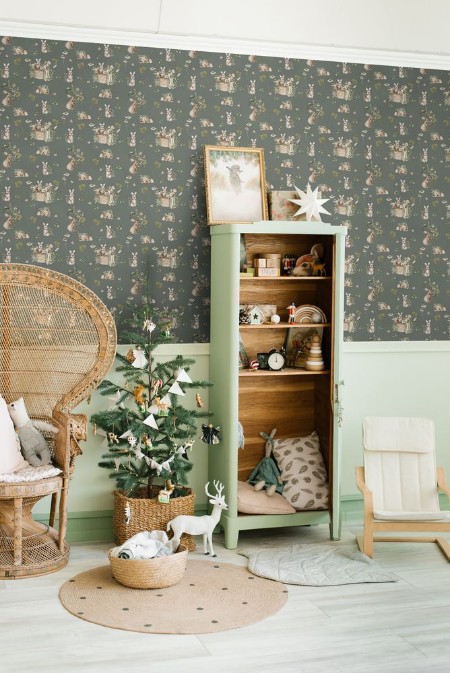 Bunny bath Forrest Green - 1028201-07 wallpaper Wallpassion