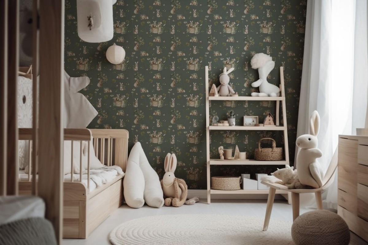 Bunny bath Forrest Green - 1028201-07 wallpaper Wallpassion