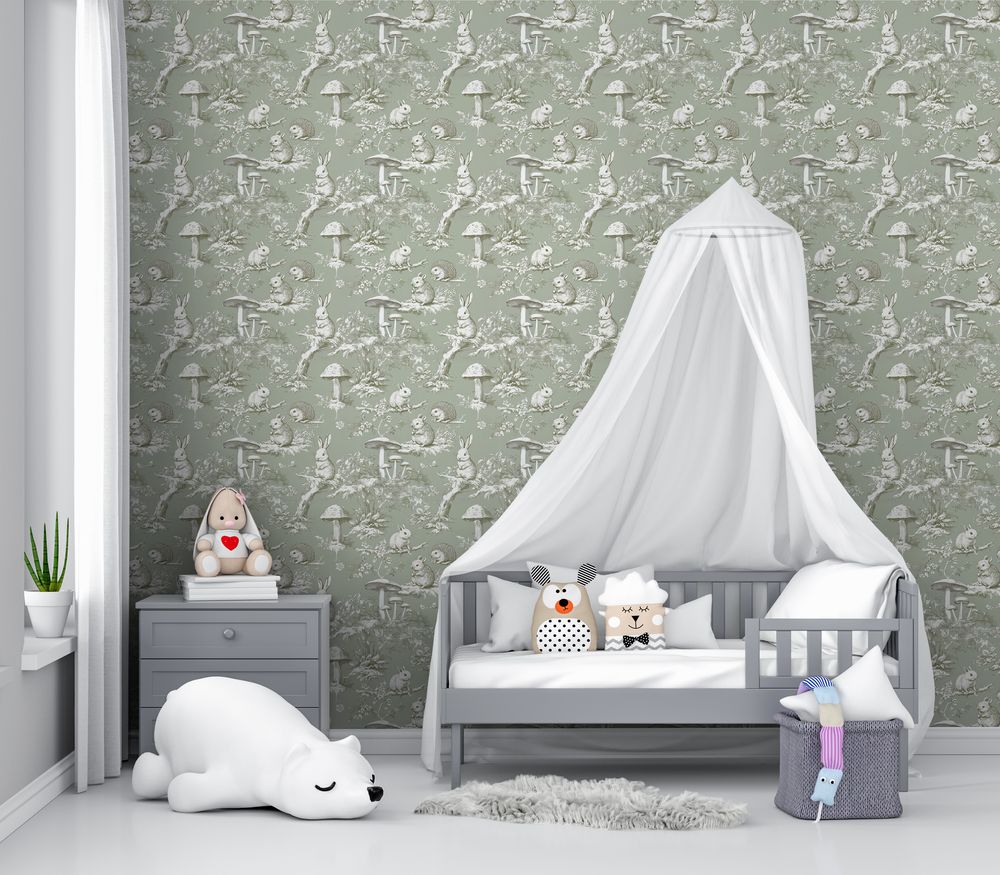 Vintage wild friends Sage Green - 1028801-01 wallpaper Wallpassion