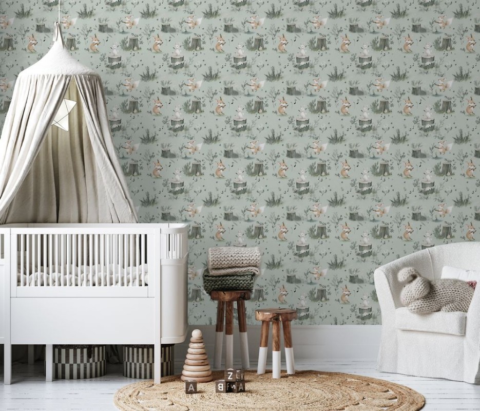 Dancing fox Mint Green - 1030501-01 wallpaper Wallpassion