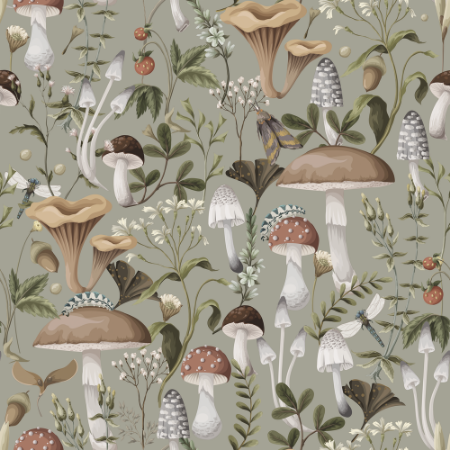 Nordic mushrooms Pine Tree Green - 1031201-01 wallpaper Wallpassion