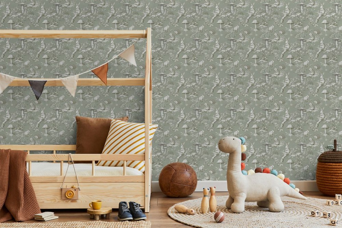 Vintage wild friends Sage Green - 1028801-01 wallpaper Wallpassion