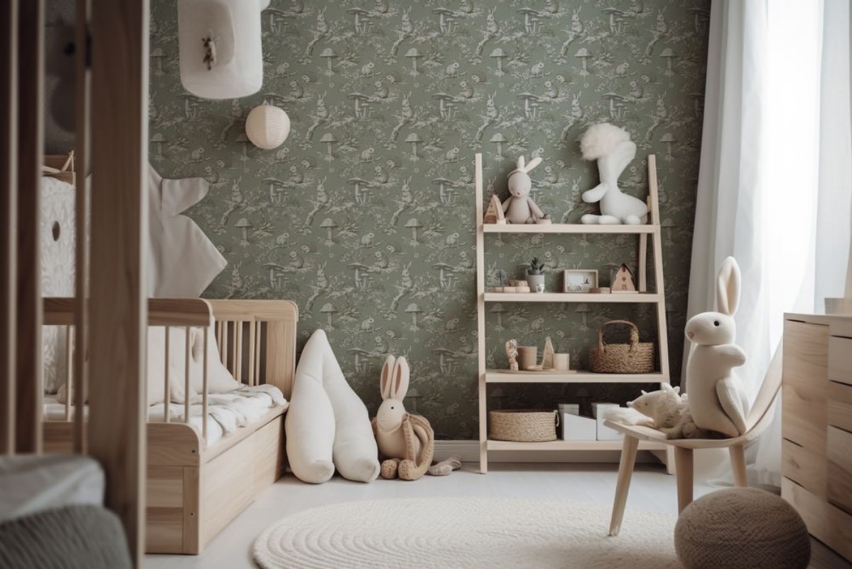 Vintage wild friends Sage Green - 1028801-01 wallpaper Wallpassion