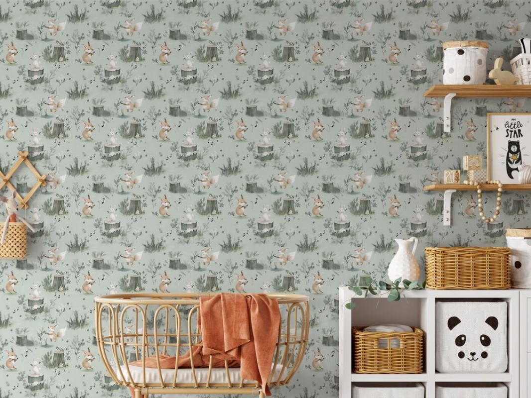 Dancing fox Mint Green - 1030501-01 wallpaper Wallpassion