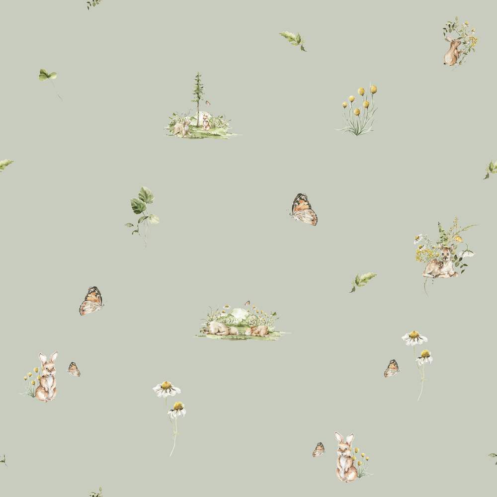 Sweet little friends Light Green - 1028501-06 wallpaper Wallpassion